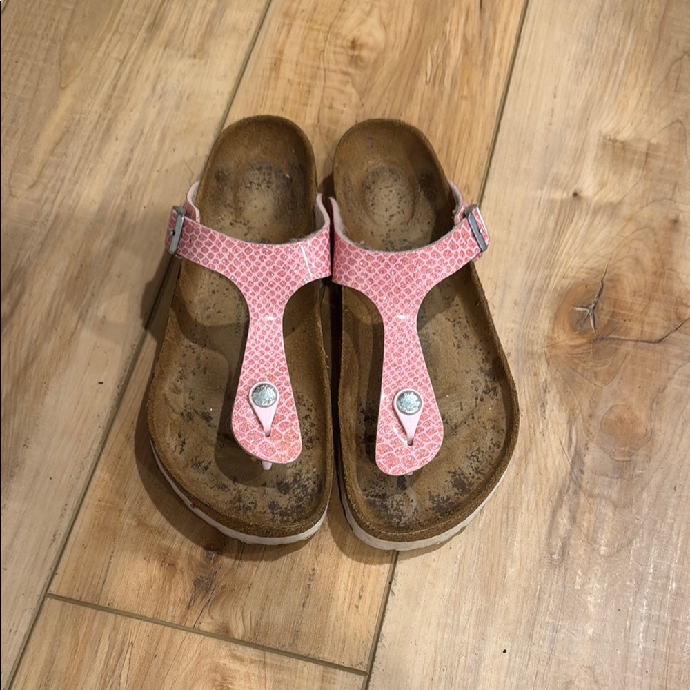 Birkenstock Pink Gizeh Sandals with T-Strap Design